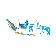 Illustration of a colourfully filled outline of Indonesia