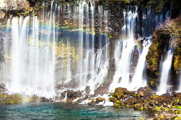 Shiraito no Taki waterfall with rainbow