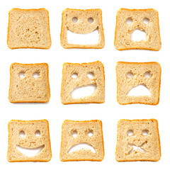 Toasted bread slices with funny faces