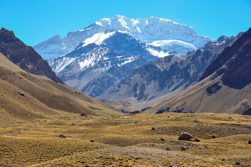 Aconcagua National Park's landscapes in between Chile and Argent