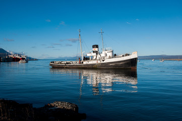 Fototapeta na wymiar Old boat in Tierra del Fuego, South Argentina