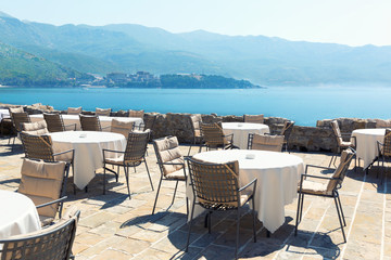 Fototapeta na wymiar Sea view terrace of the luxury hotel