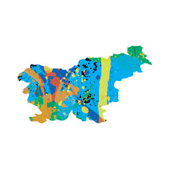 Illustration of a colourfully filled outline of Slovenia