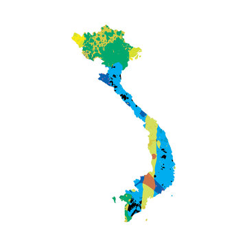 Illustration of a colourfully filled outline of Vietnam