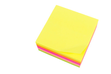 five color block of post-it notes isolated on white background