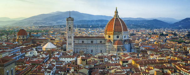 panoramic view to Giotto belfry - obrazy, fototapety, plakaty