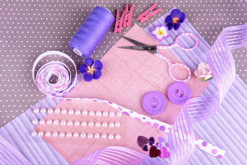 Scrapbooking craft materials on bright background