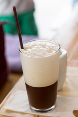 Ice coffee on a  table