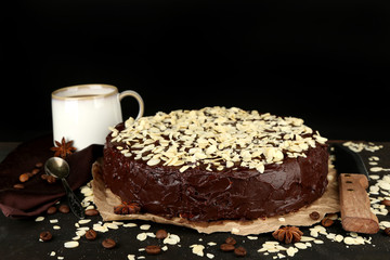 Tasty chocolate cake with almond,