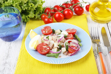 Fresh breakfast consisting of vegetable salad served