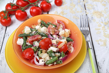 Fresh breakfast consisting of vegetable salad served