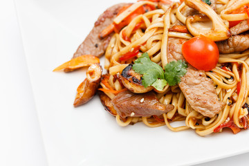 noodle with meat and vegetables