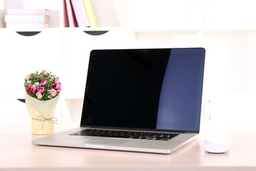 Fototapeta premium Workplace at home with notebook at home close up