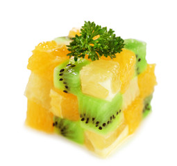 Healthy eating. Cube made of fruits, isolated on white