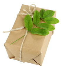 Natural style handcrafted gift box with fresh leaves and rustic