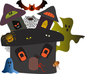 Haunted Halloween House Illustration