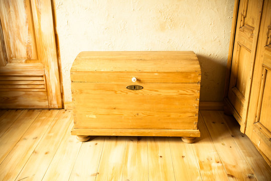 Old Wooden Chest Like Treasure Box In The Attic