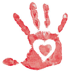 Detail imprint of hand with heart, vector illustration on white