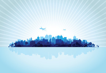 blue cityscape overprint background