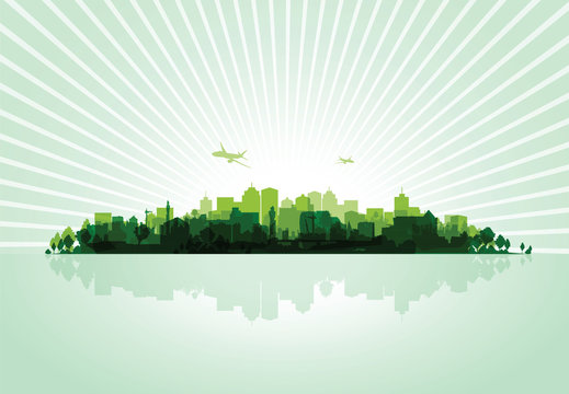 Green Cityscape Overprint Background