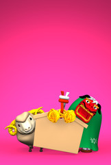 Lion Dance, Sheep With Empty Votive Picture On Pink Text Space