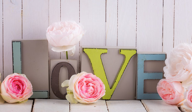 Word love and flowers