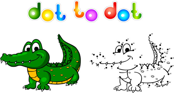 Funny cartoon crocodile dot to dot