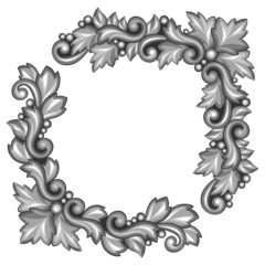 Baroque ornamental antique silver element on white background.