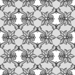 Seamless pattern with baroque ornamental floral silver elements.