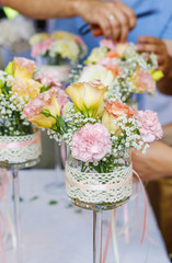 Floral decoration with carnation and eustoma flowers