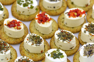 Close-up of cheese appetizers  with spices