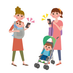 スマホ　主婦　子育て　イラスト