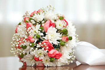 A beautiful bridal bouquet at a wedding party