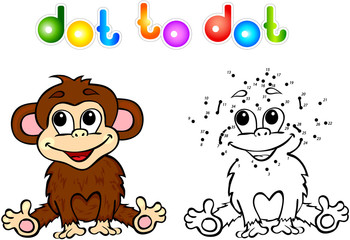 Funny cartoon monkey dot to dot