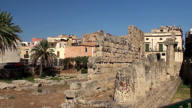 Doric Temple of Apollo at Piazza Pancali in Syracuse. Sicily