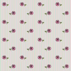 Floral Seamless Pattern on a Striped Background