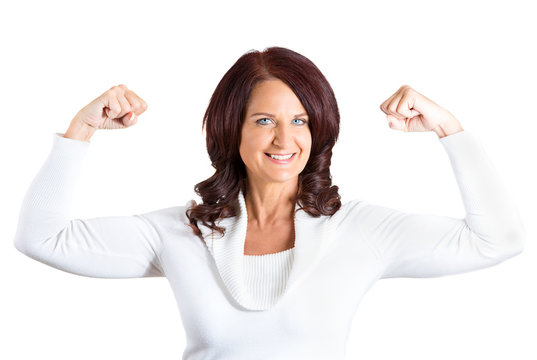 woman flexing muscles showing, displaying her strength