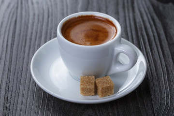 classic double espresso on wood table