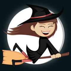 Witches all around - brunette is riding in front of a full moon