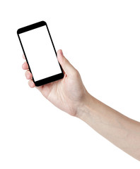 adult man hand holding generic smartphone