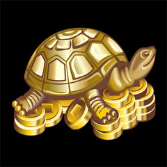 Collection of mascots: bronze turtle on coins