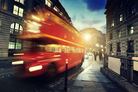 Old Bus On Street Of London