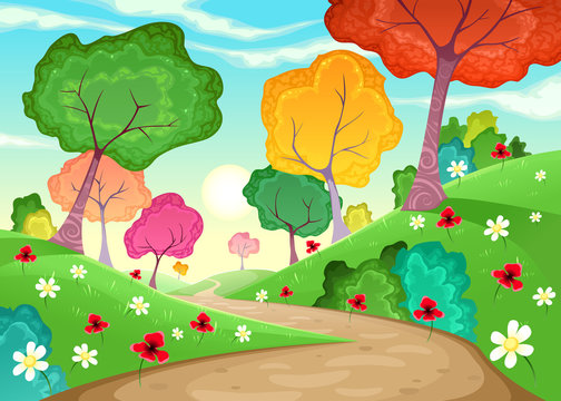 Landscape with multi-colored trees.