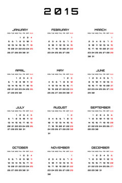 2015 Calendar isolated on white background