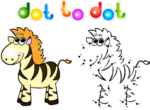 Funny cartoon zebra dot to dot