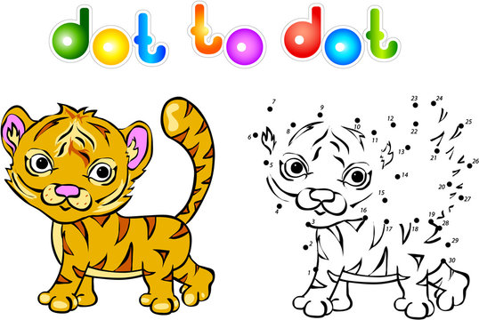 Funny cartoon tiger dot to dot