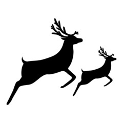 silhouette of a reindeer with a cub
