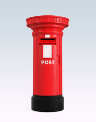 Red British postbox isolated on blue background