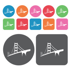 Golden Gate Bridge Icon. Amarica Sign Icons Set. Round And Recta