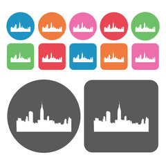 Cityscape Icon. Amarica Sign Icons Set. Round And Rectangle Colo